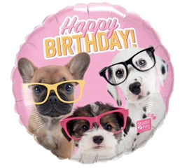 Birthday Puppies with Glasses Mylar Balloon